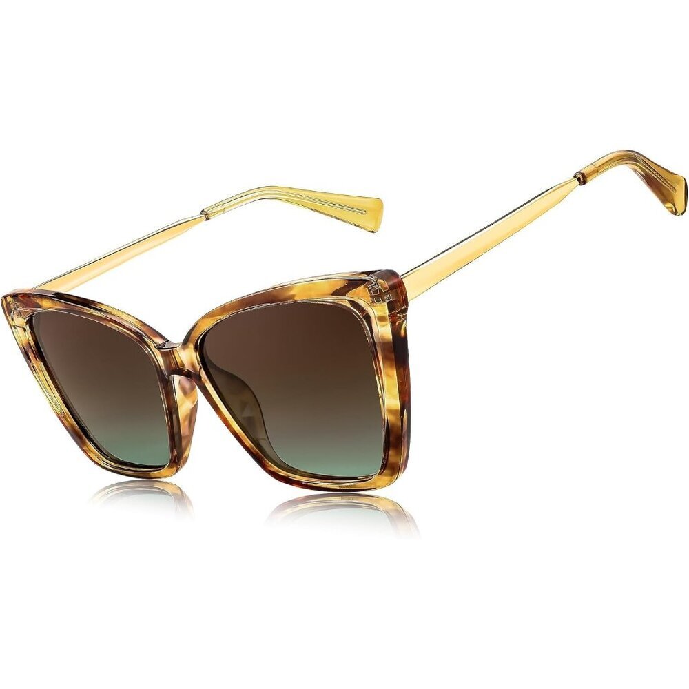 Women's Yellow Leopard Trendy Polarized Stylish Square Cat Eye Sun Glasses